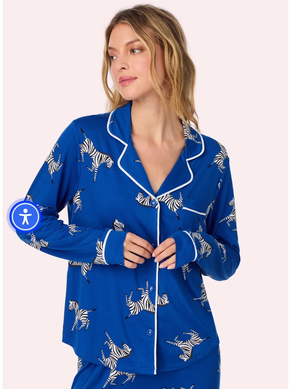 NWOT. Room Service Women's Blue Zebra Print 2-Piece Pajama Set - XL